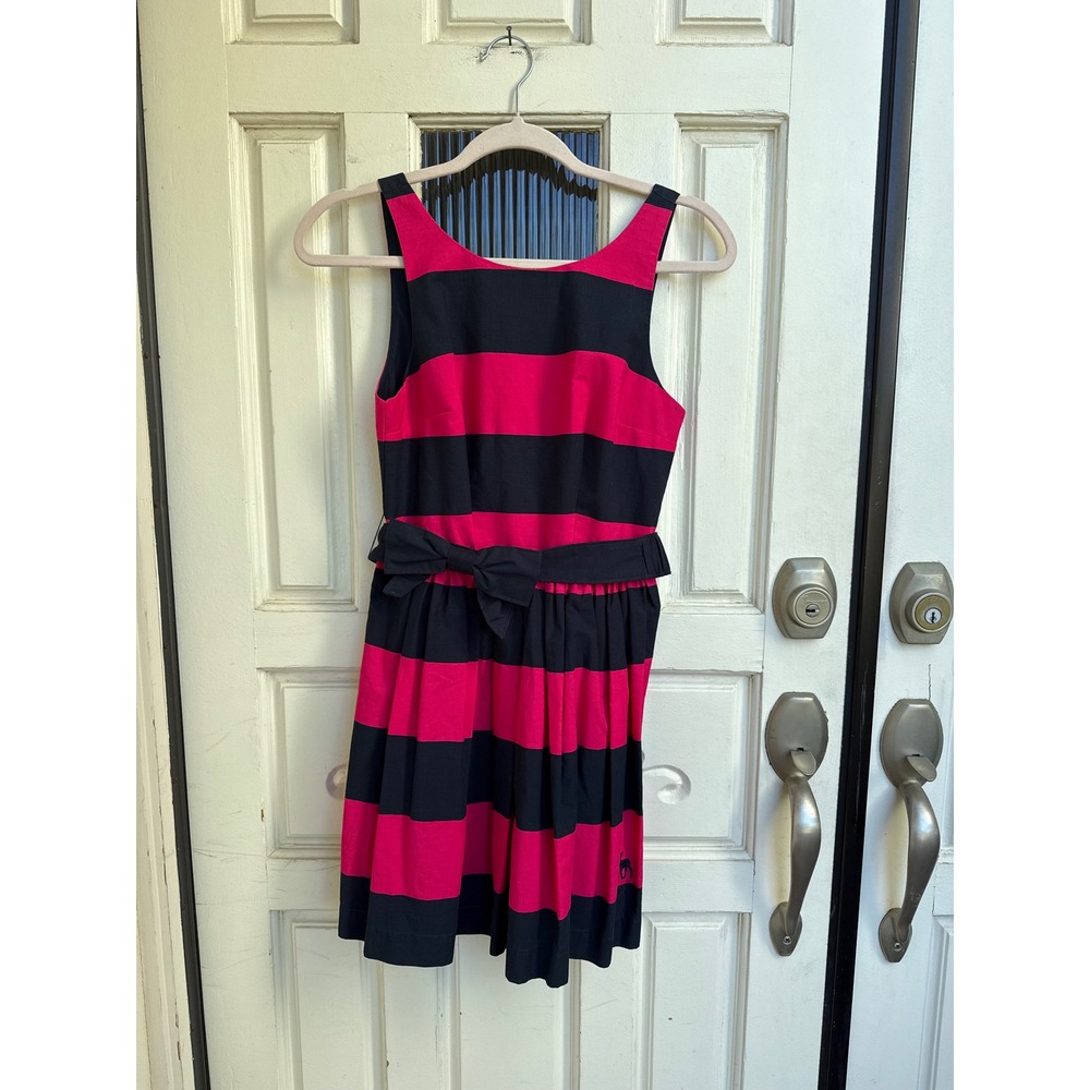 Abercrombie & Fitch Pink Black Stripe Fit & Flare Dress‎ Bow Moose Logo Size 2